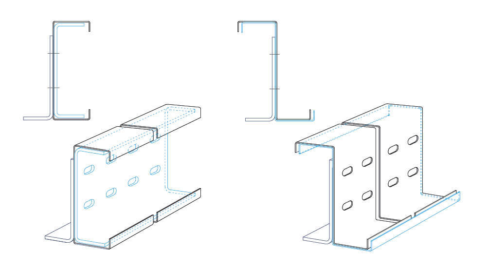 dibujo de perfiles cubrejuntas para perfiles de acero conformados en frío. Brausa.